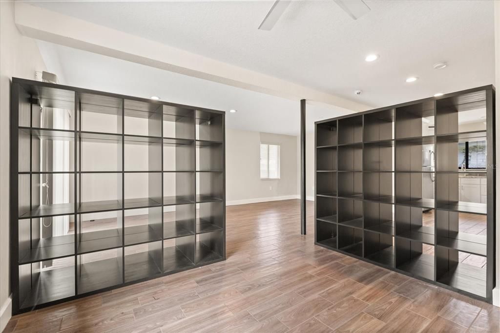 Empty room, Interior, Recessed Lighting, Wood Texture Flooring