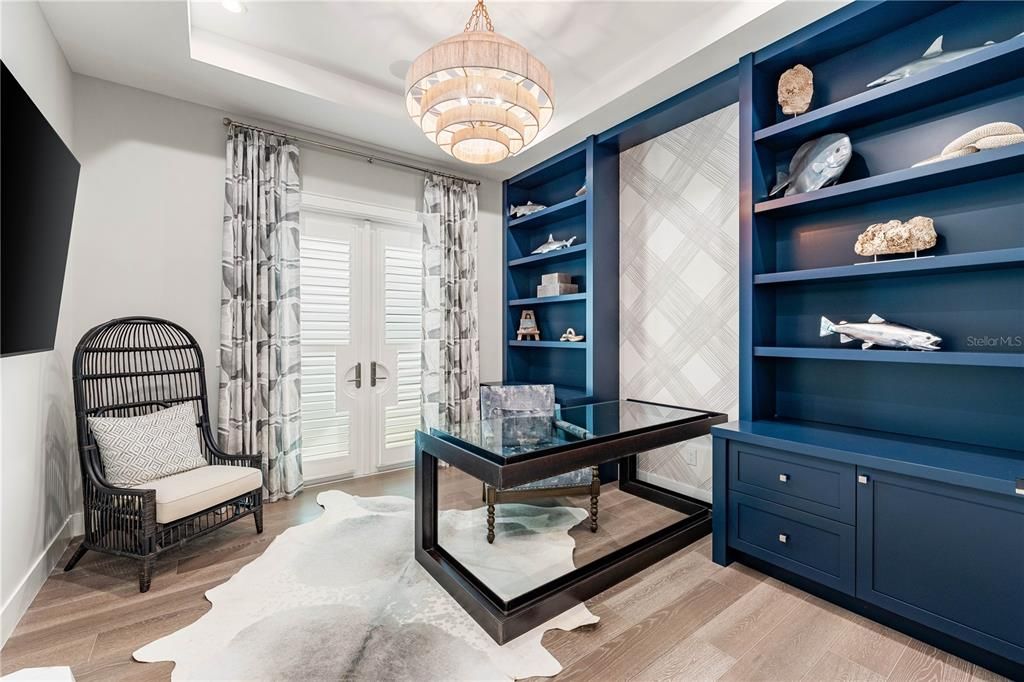 Chandelier, Home Office, Interior, Pendant Lights, Wood Texture Flooring