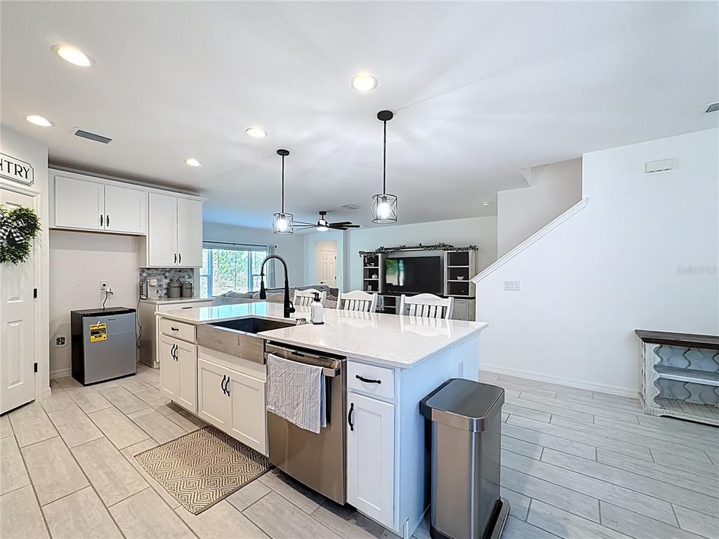 Interior, Kitchen, Pendant Lights, Recessed Lighting, Wood Texture Flooring