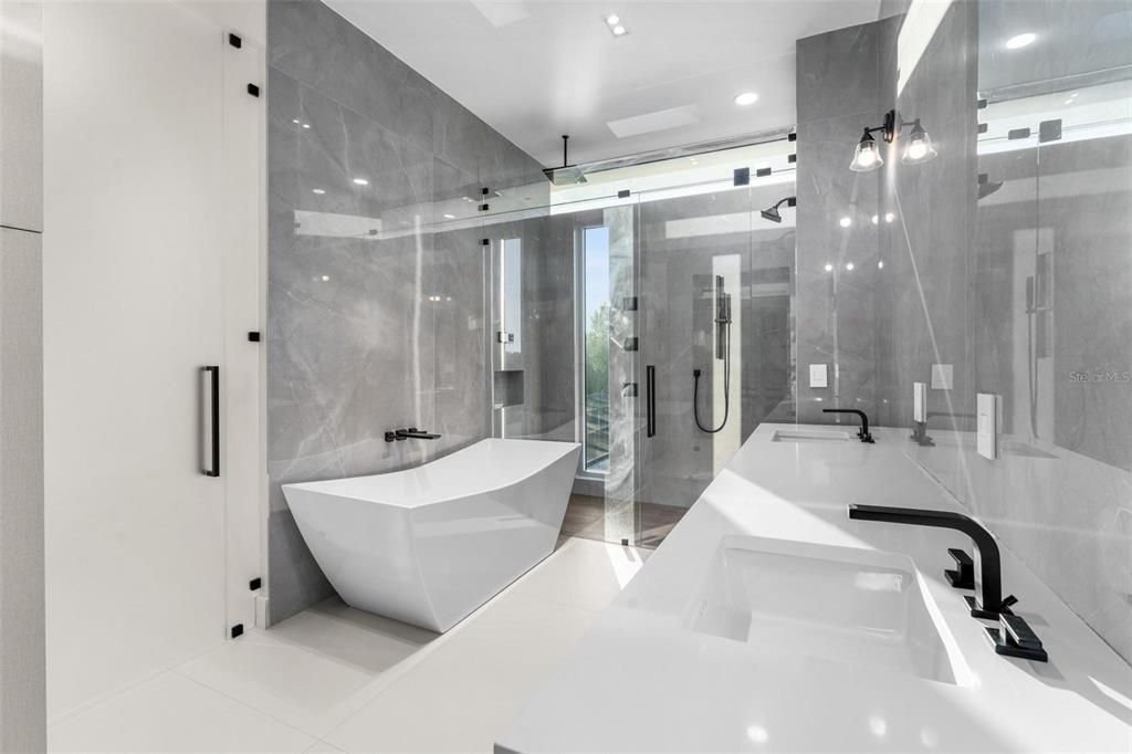 Bathroom, Dual Sink Vanities, Free Standing Baths, Glass Shower, Interior, Recessed Lighting