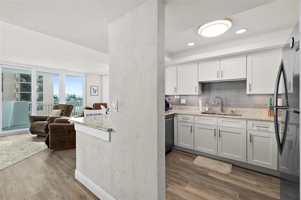 Interior, Kitchen, Living room, Recessed Lighting, Wood Texture Flooring