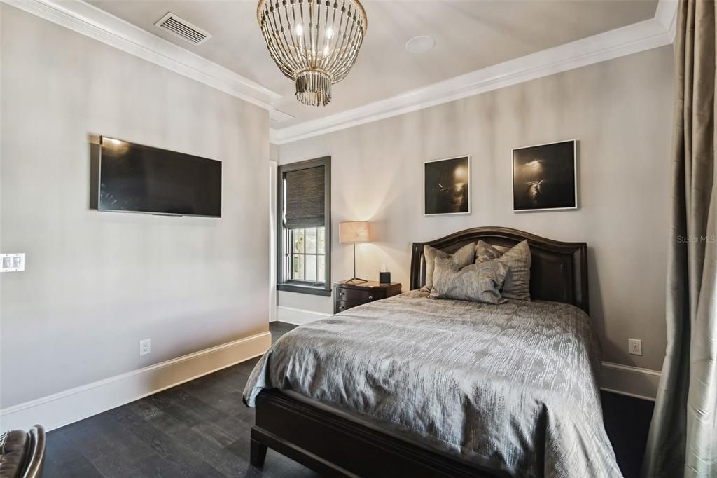 Bedroom, Interior, Pendant Lights, Wood Texture Flooring