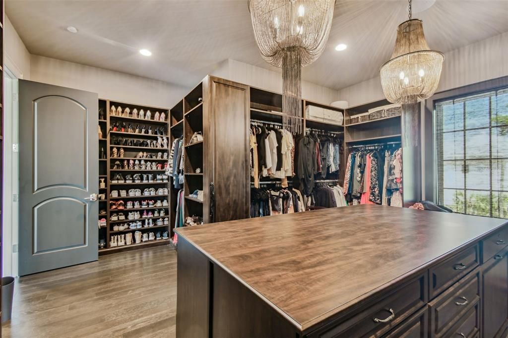 Chandelier, Interior, Pendant Lights, Recessed Lighting, Walk-in Closets, Wood Texture Flooring