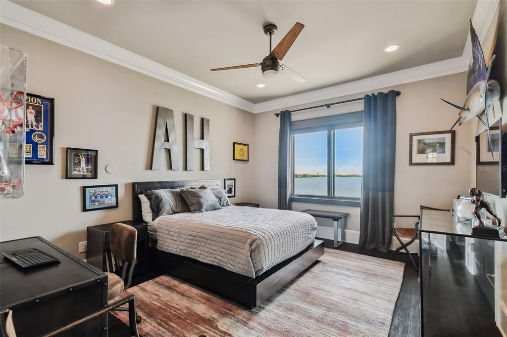 Bedroom, Interior, Recessed Lighting, Water, Wood Texture Flooring
