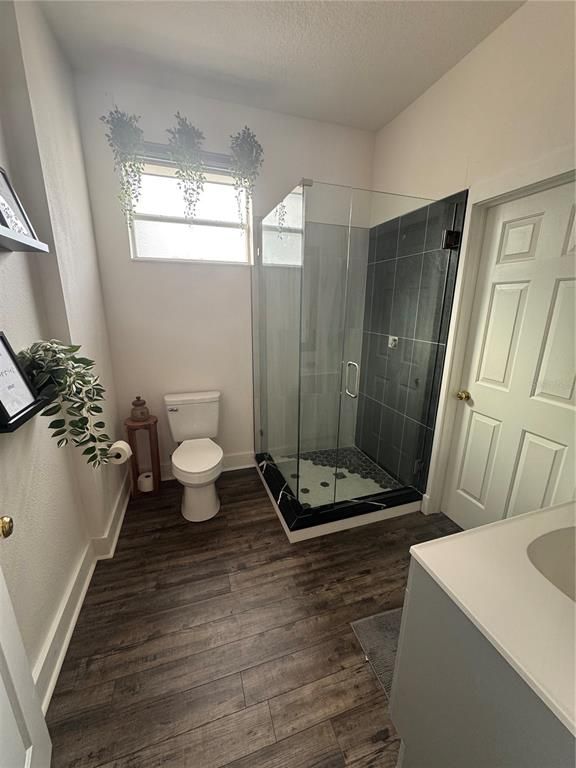 Bathroom, Glass Shower, Interior, Wood Texture Flooring