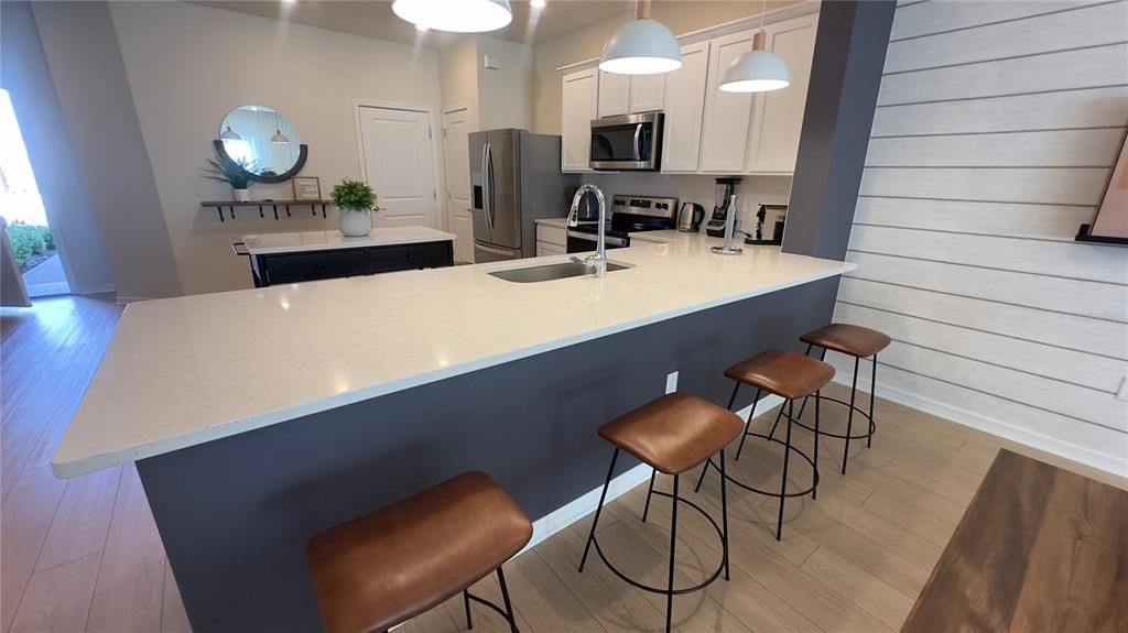 Interior, Kitchen, Pendant Lights, Stainless Steel Appliances, Wood Texture Flooring