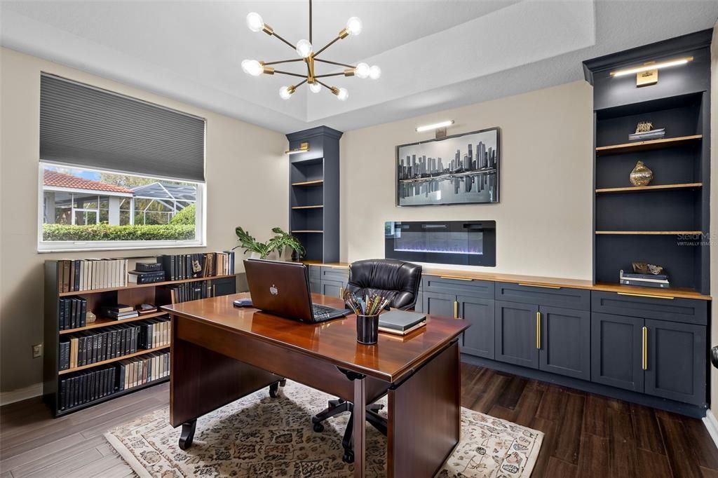 Home Office, Interior, Pendant Lights, Wood Texture Flooring