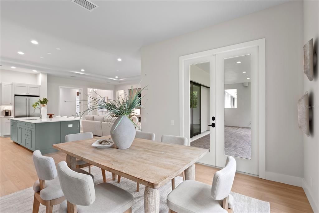 Dining room, Interior, Kitchen, Recessed Lighting, Wood Texture Flooring
