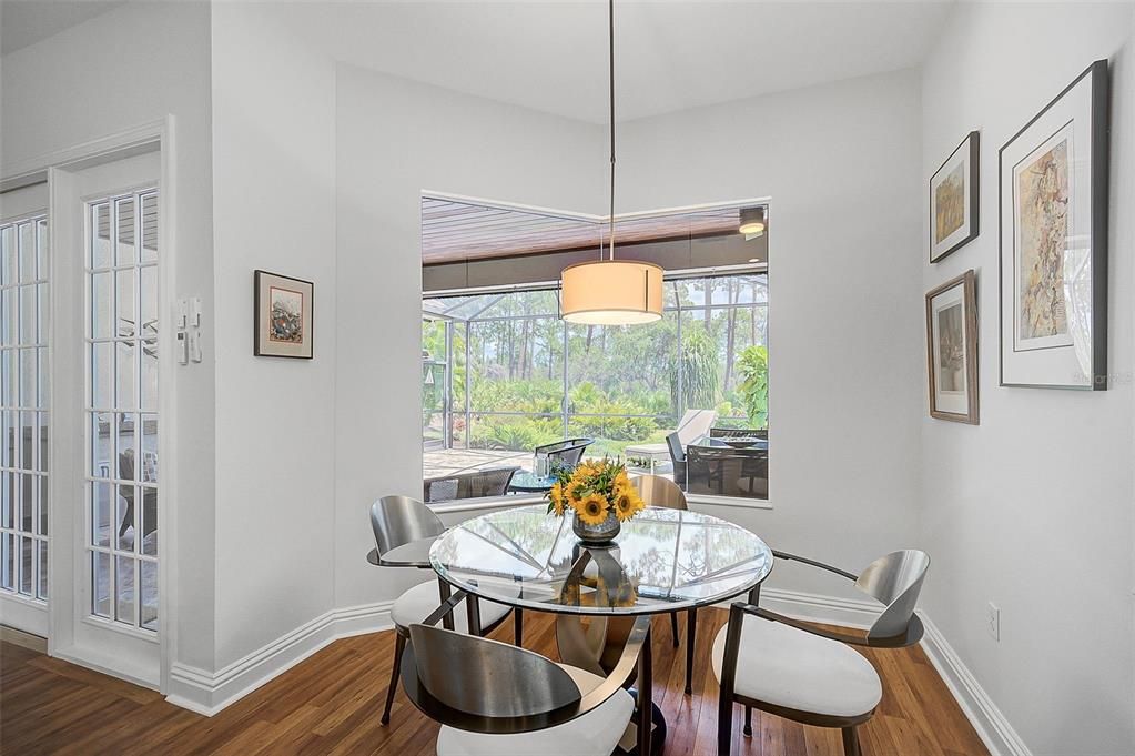 Dining room, Interior, Pendant Lights, Sun Room, Wood Texture Flooring