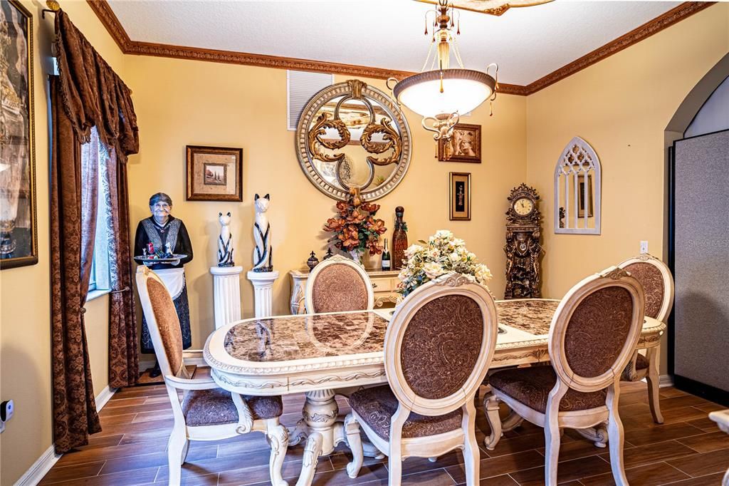 Dining room, Interior, Pendant Lights, Wood Texture Flooring