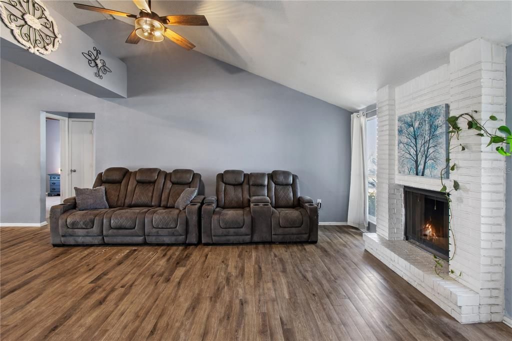 Fireplace, Interior, Wood Texture Flooring