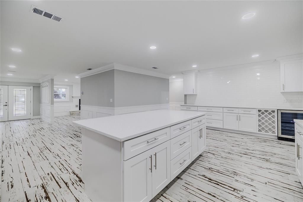 Empty room, Interior, Kitchen, Recessed Lighting, Wood Texture Flooring