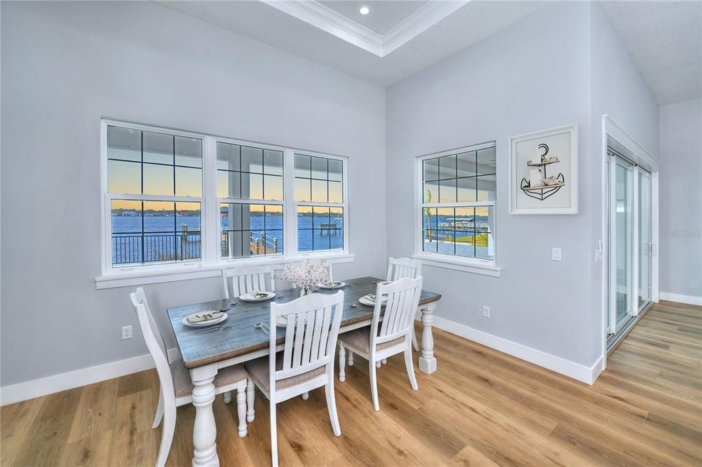Dining room, Interior, Recessed Lighting, Water, Wood Texture Flooring