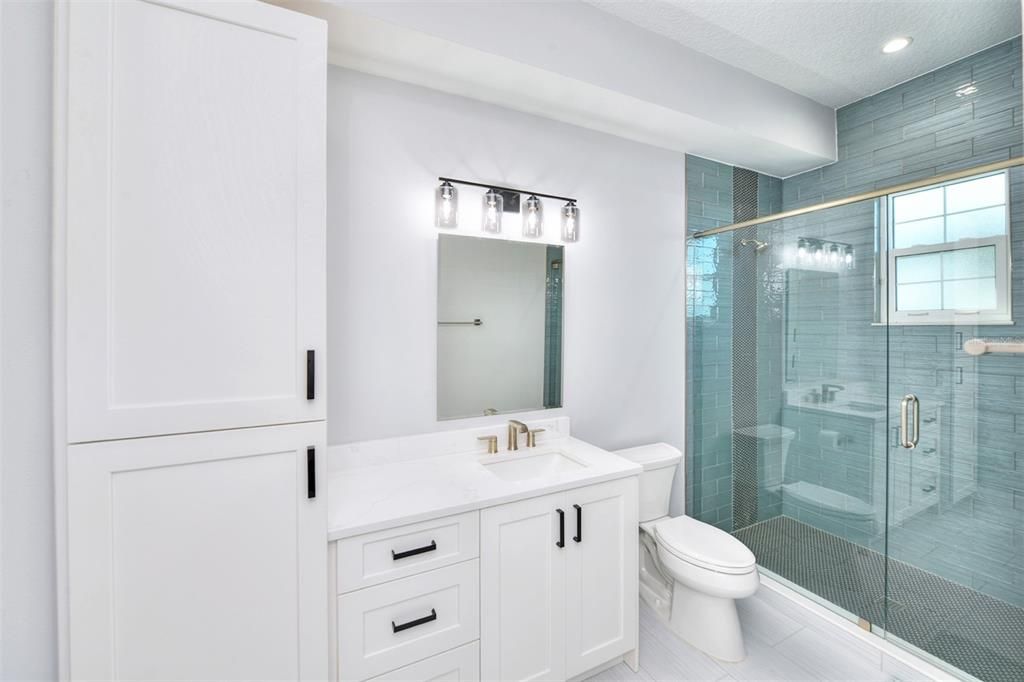 Bathroom, Glass Shower, Interior, Recessed Lighting