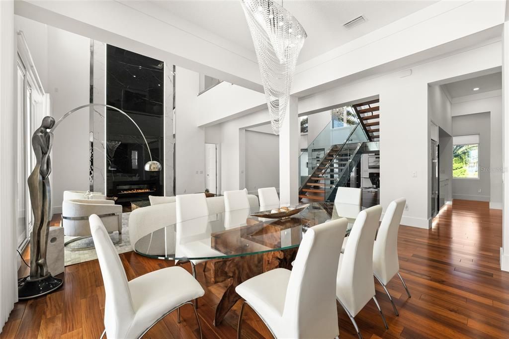 Dining room, Fireplace, Interior, Wood Texture Flooring