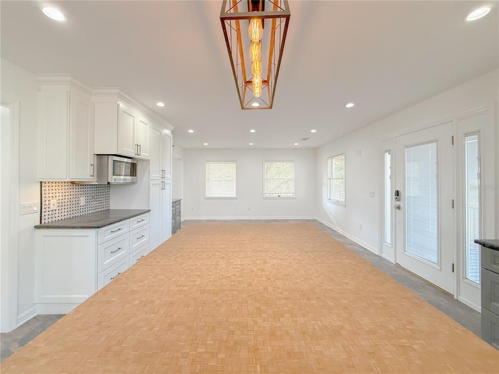 Empty room, Interior, Kitchen, Recessed Lighting, Stainless Steel Appliances