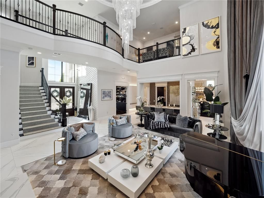 Chandelier, Interior, Living room, Marble, Recessed Lighting