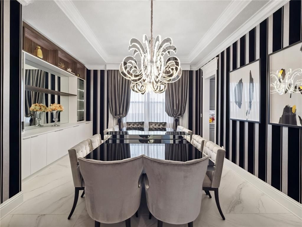 Chandelier, Dining room, Interior, Marble