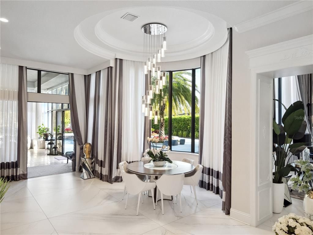 Dining room, Interior, Marble, Pendant Lights, Recessed Lighting
