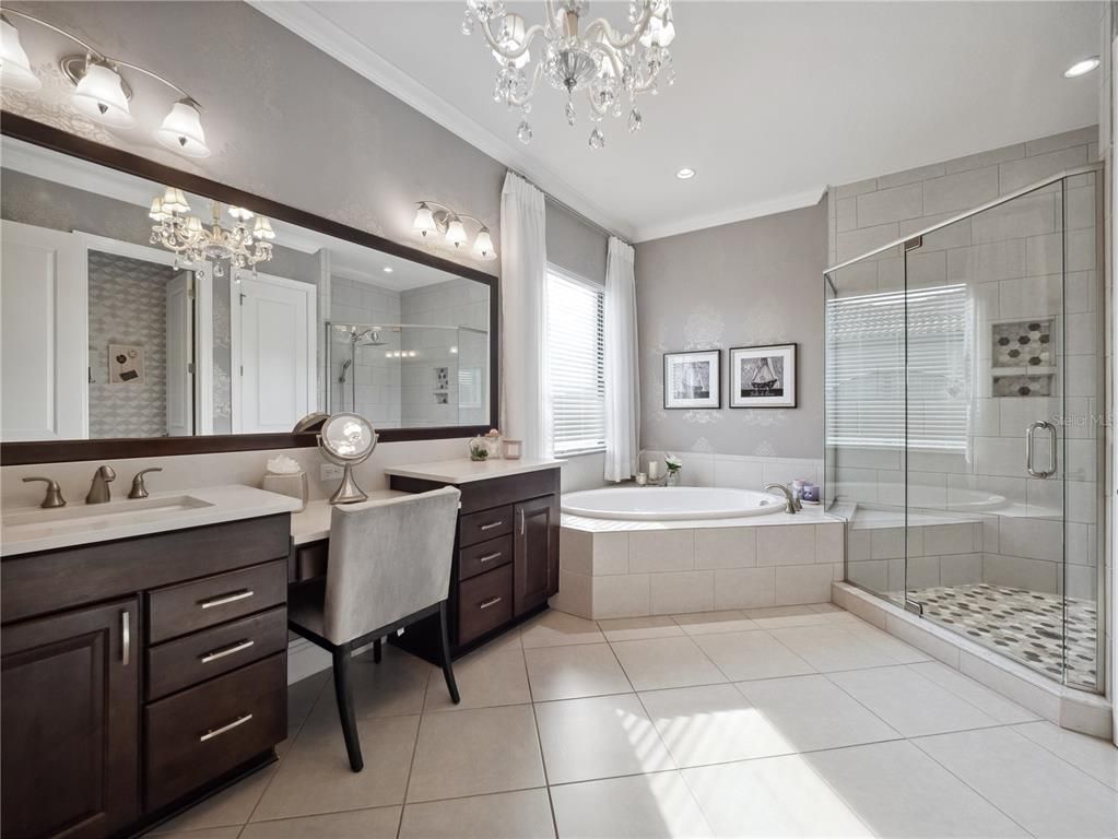 Bathroom, Dual Sink Vanities, Glass Shower, Interior, Recessed Lighting
