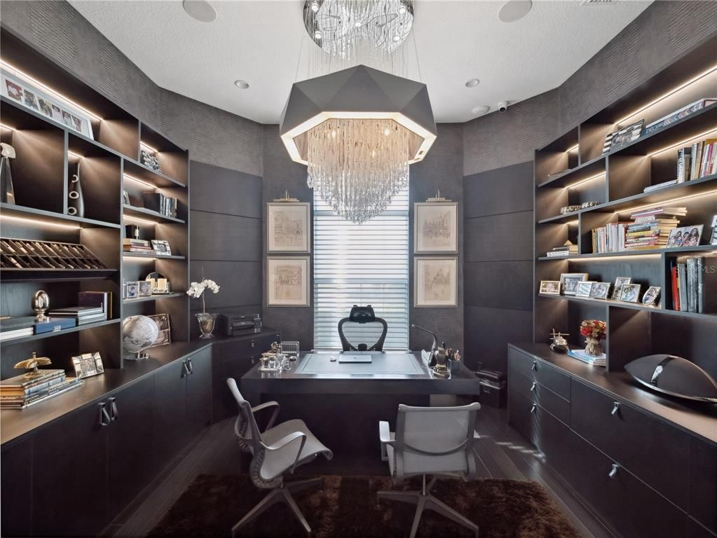 Chandelier, Home Office, Interior, Recessed Lighting