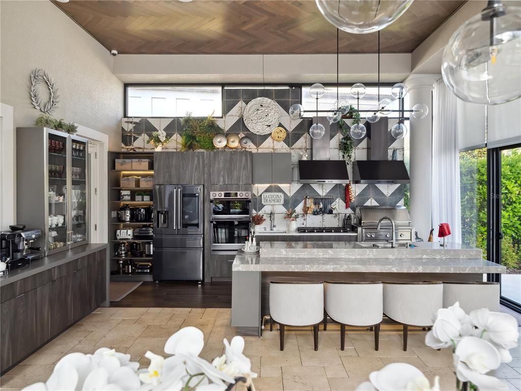 Interior, Kitchen, Pendant Lights, Stainless Steel Appliances, Wooden Ceilings