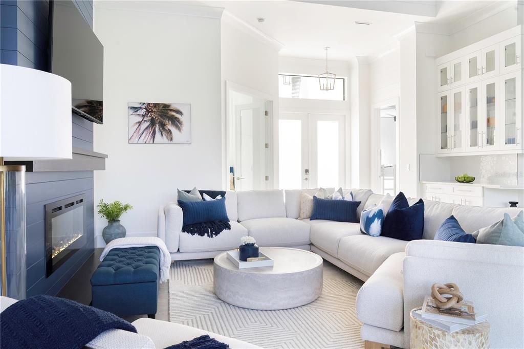 Fireplace, Interior, Living room, Pendant Lights