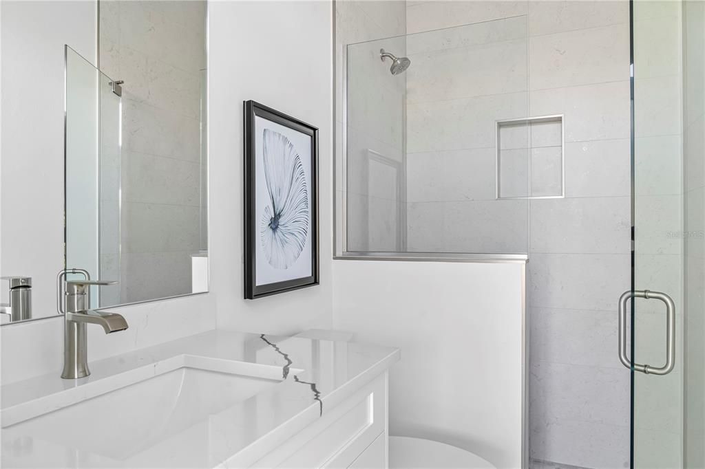 Bathroom, Glass Shower, Interior, Marble Walls
