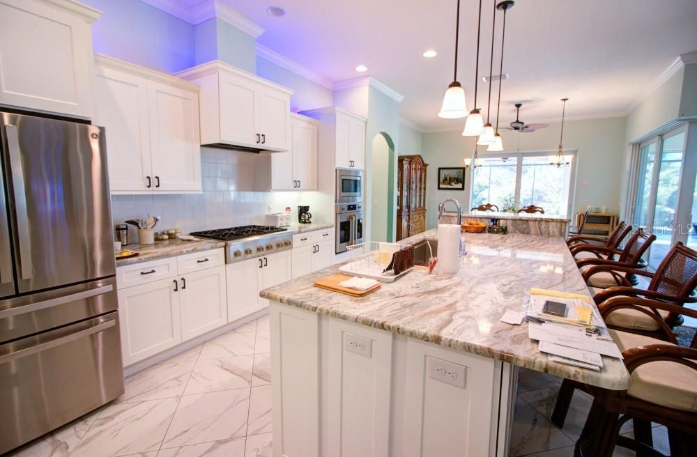 Dining room, Interior, Kitchen, Marble, Pendant Lights, Recessed Lighting, Stainless Steel Appliances