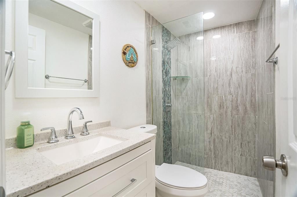 Bathroom, Glass Shower, Interior, Recessed Lighting