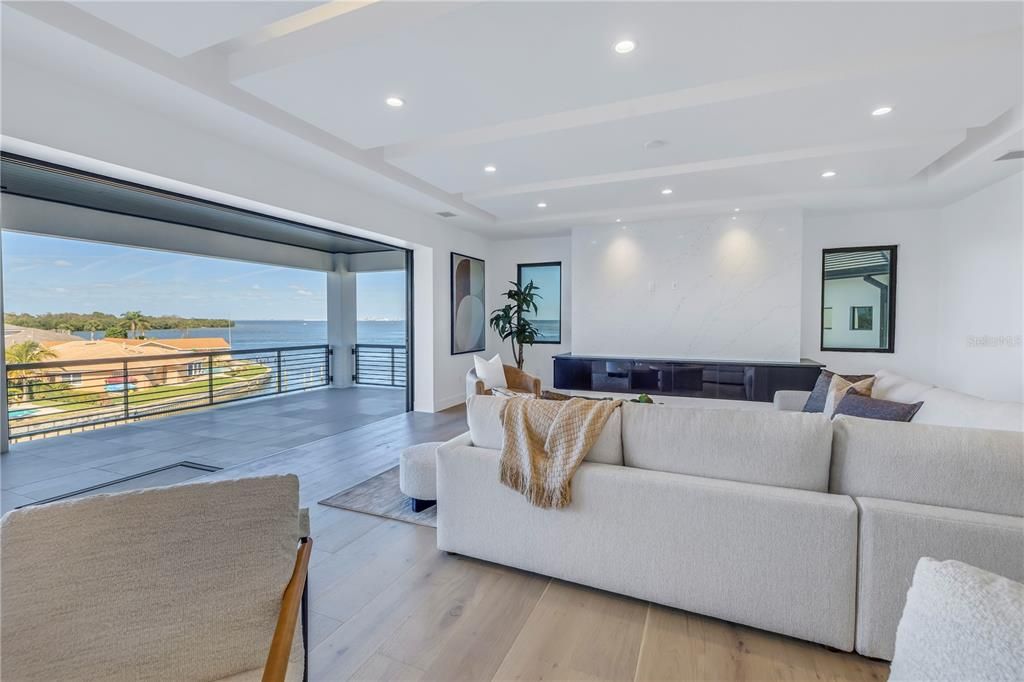 Interior, Living room, Recessed Lighting, Water, Wood Texture Flooring