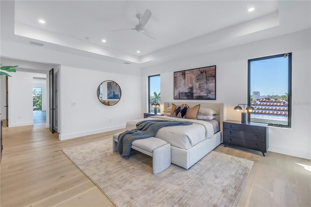 Bedroom, Interior, Recessed Lighting, Wood Texture Flooring