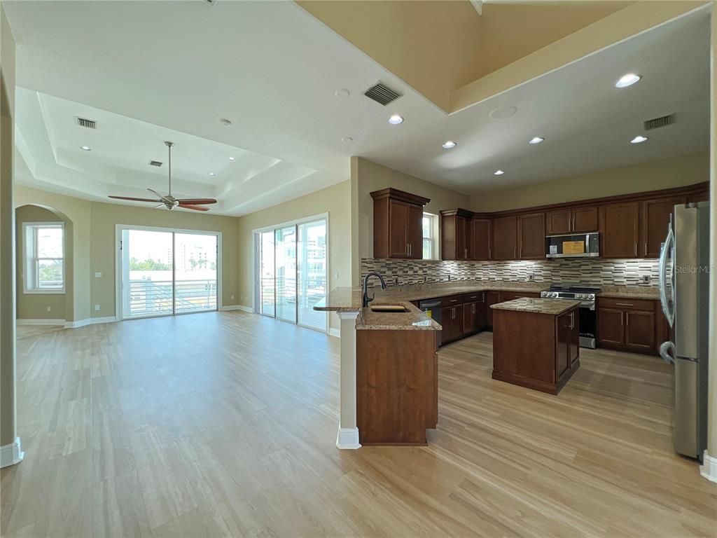 Interior, Kitchen, Recessed Lighting, Wood Texture Flooring