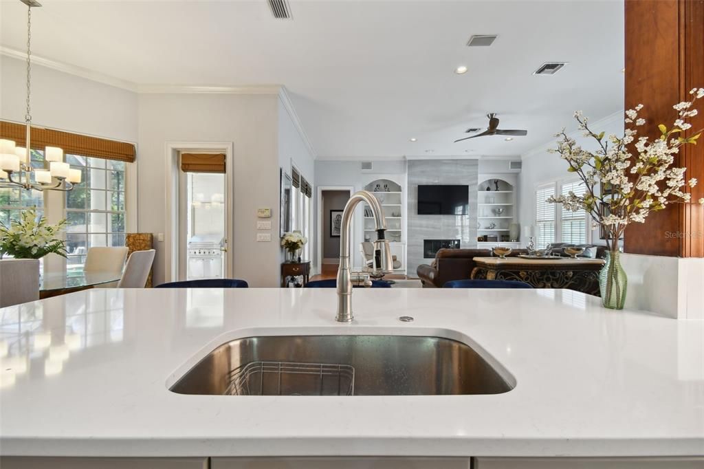 Dining room, Fireplace, Interior, Kitchen, Recessed Lighting