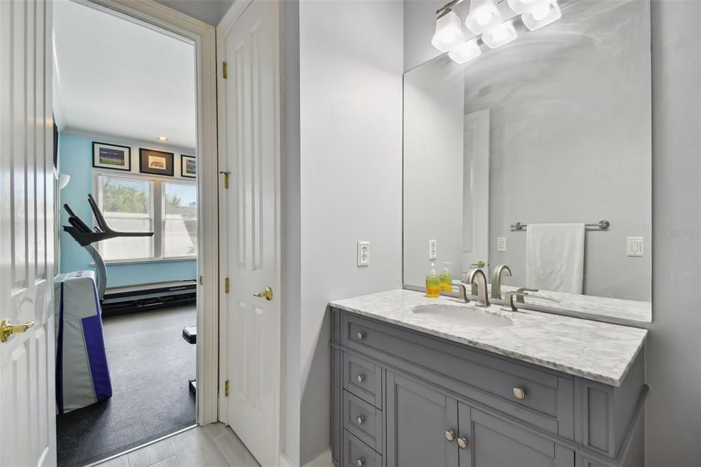 Bathroom, Interior, Recessed Lighting, Wood Texture Flooring