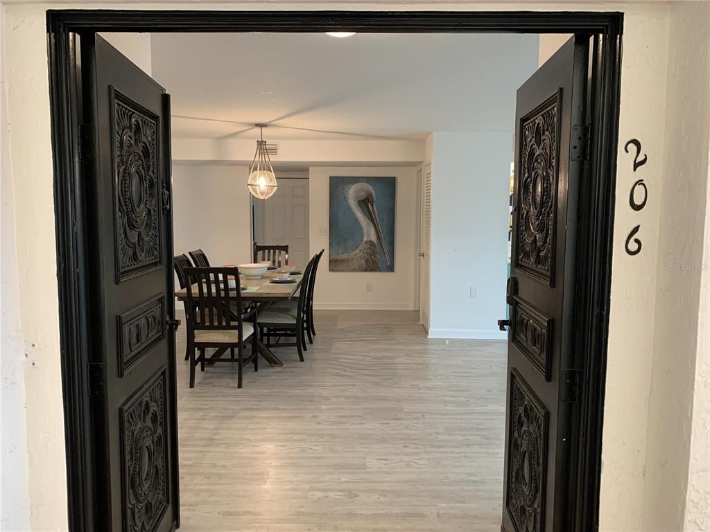 Dining room, Interior, Pendant Lights, Wood Texture Flooring
