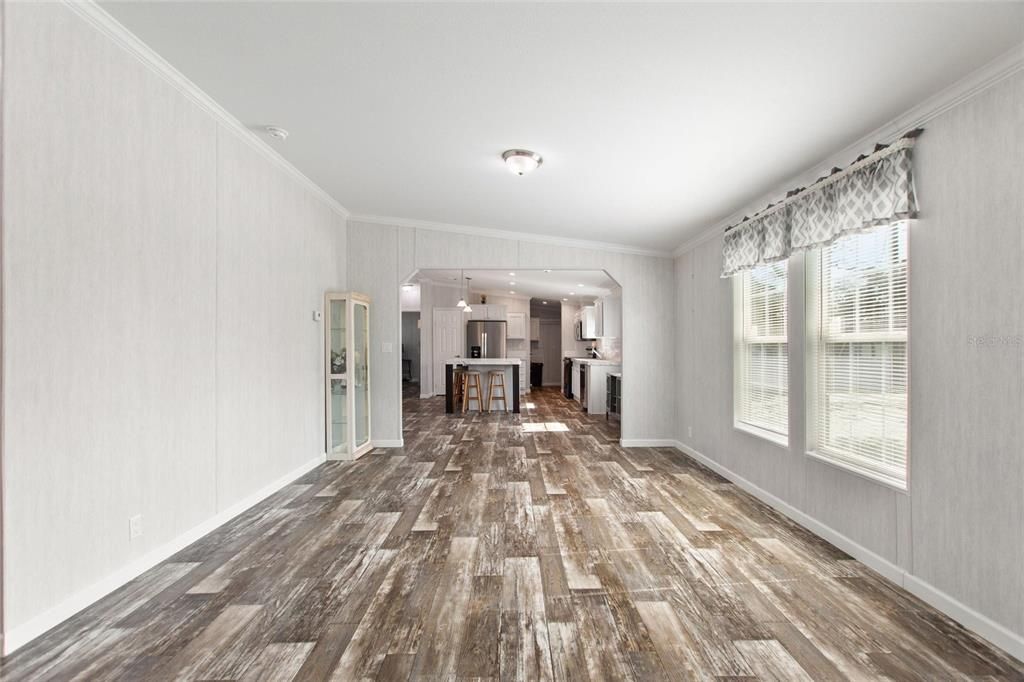 Empty room, Interior, Kitchen, Pendant Lights, Wood Texture Flooring