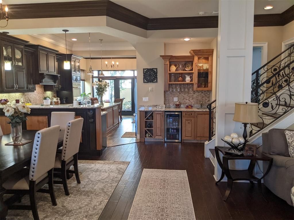 Interior, Kitchen, Pendant Lights, Recessed Lighting, Wood Texture Flooring