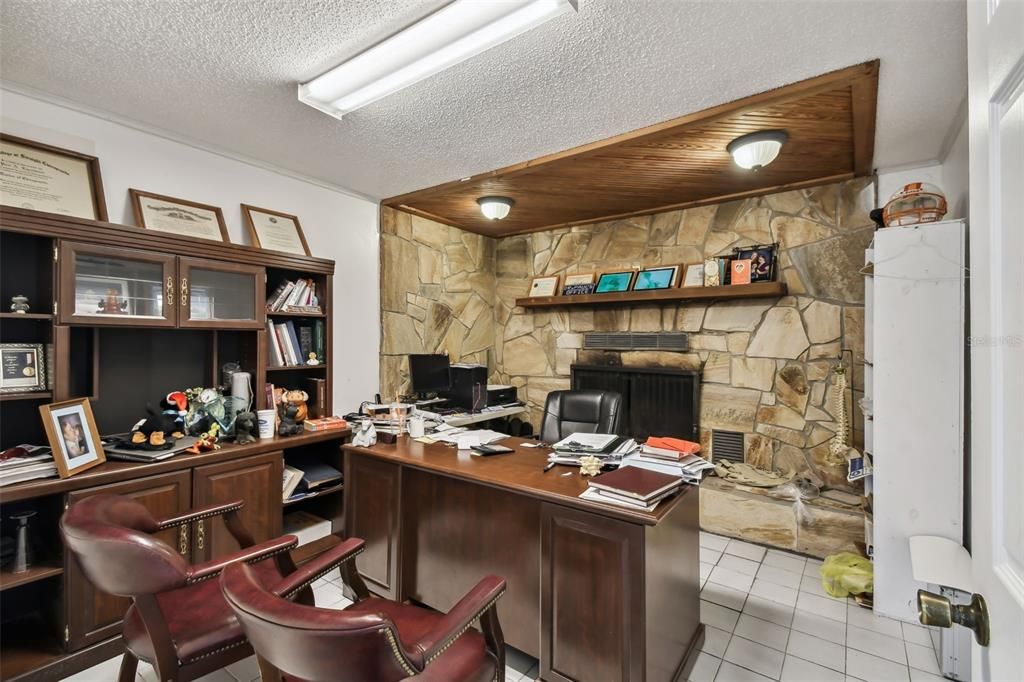 Fireplace, Home Office, Interior, Stone Walls