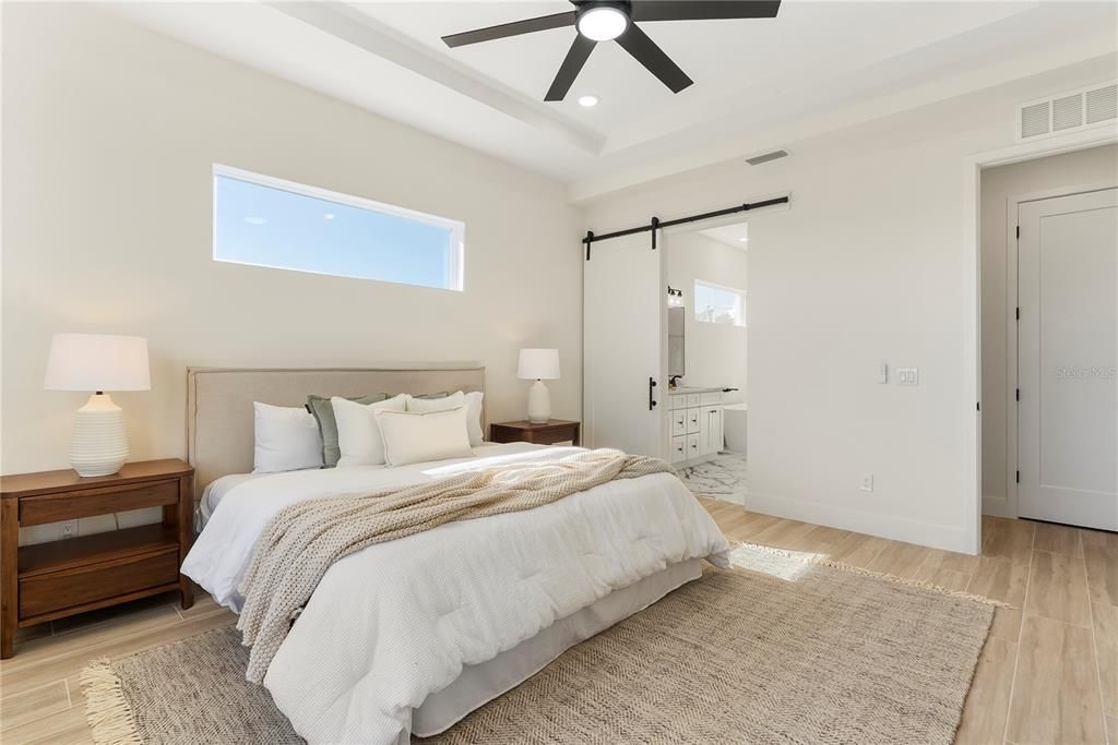 Bedroom, Interior, Recessed Lighting, Wood Texture Flooring