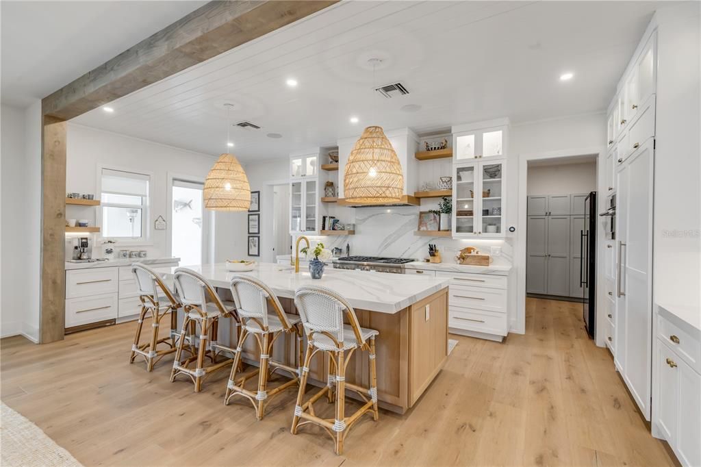 Interior, Kitchen, Recessed Lighting, Wooden Beams, Wood Texture Flooring