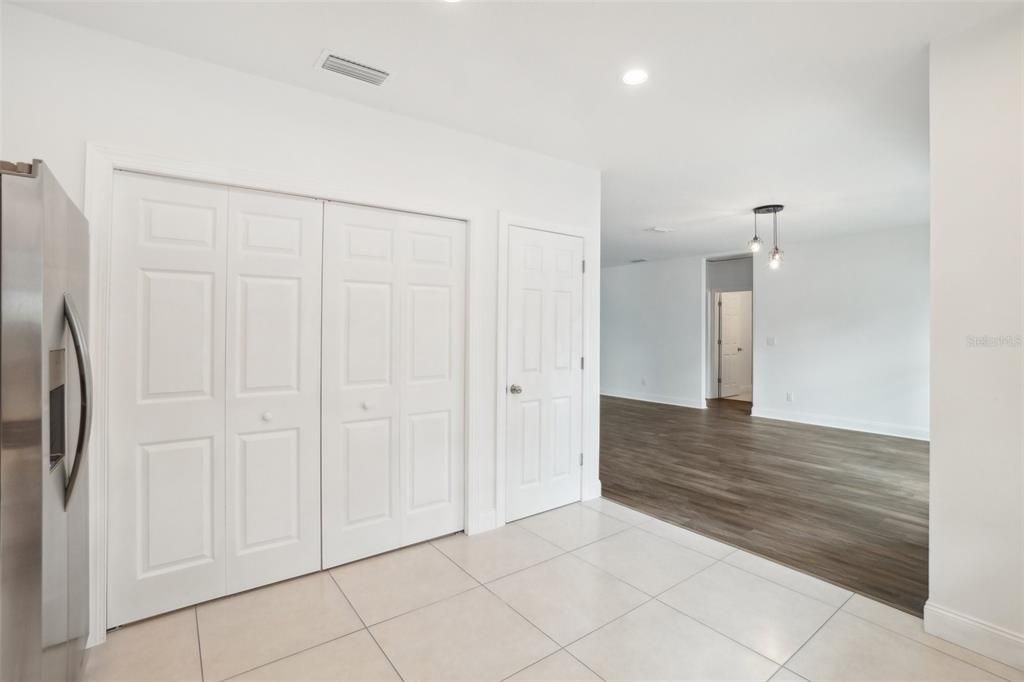 Empty room, Interior, Pendant Lights, Recessed Lighting, Wood Texture Flooring