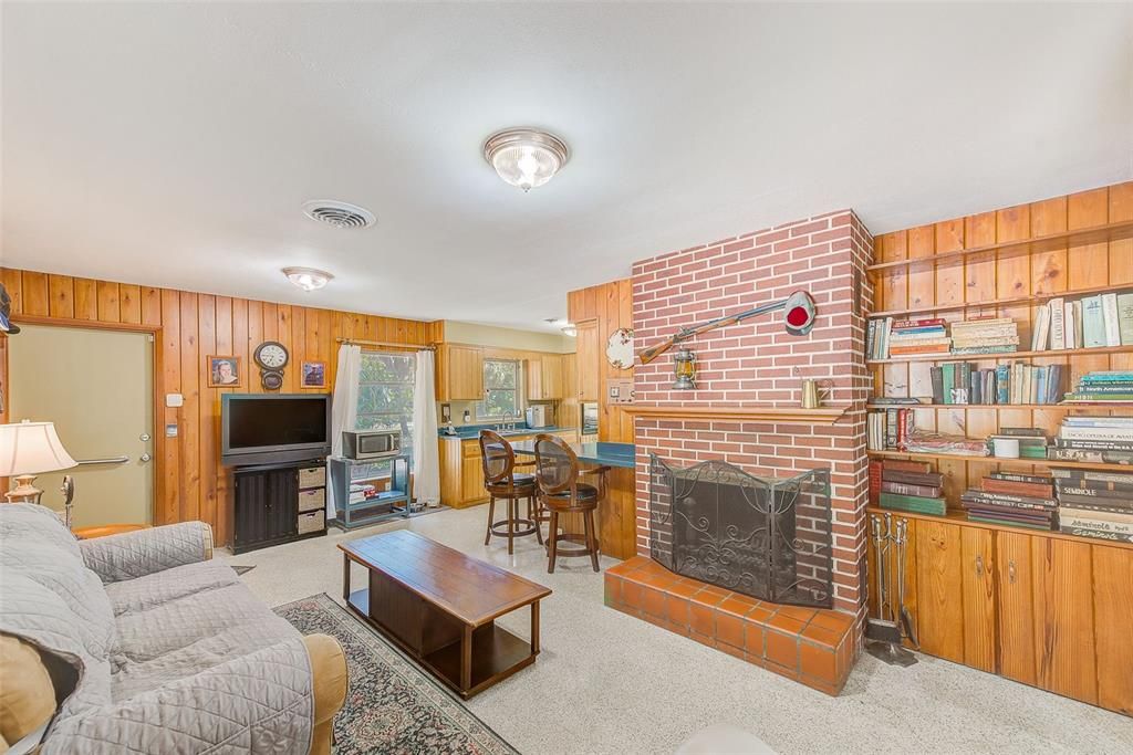 Fireplace, Interior, Living room, Stone Walls, Wooden Walls