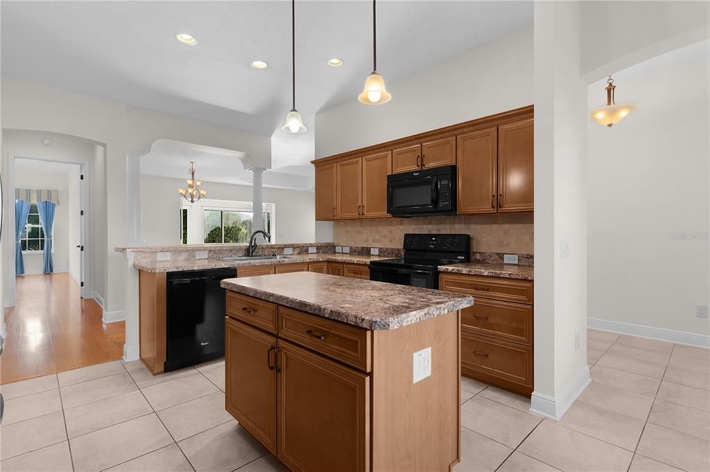 Chandelier, Interior, Kitchen, Pendant Lights, Recessed Lighting, Wood Texture Flooring
