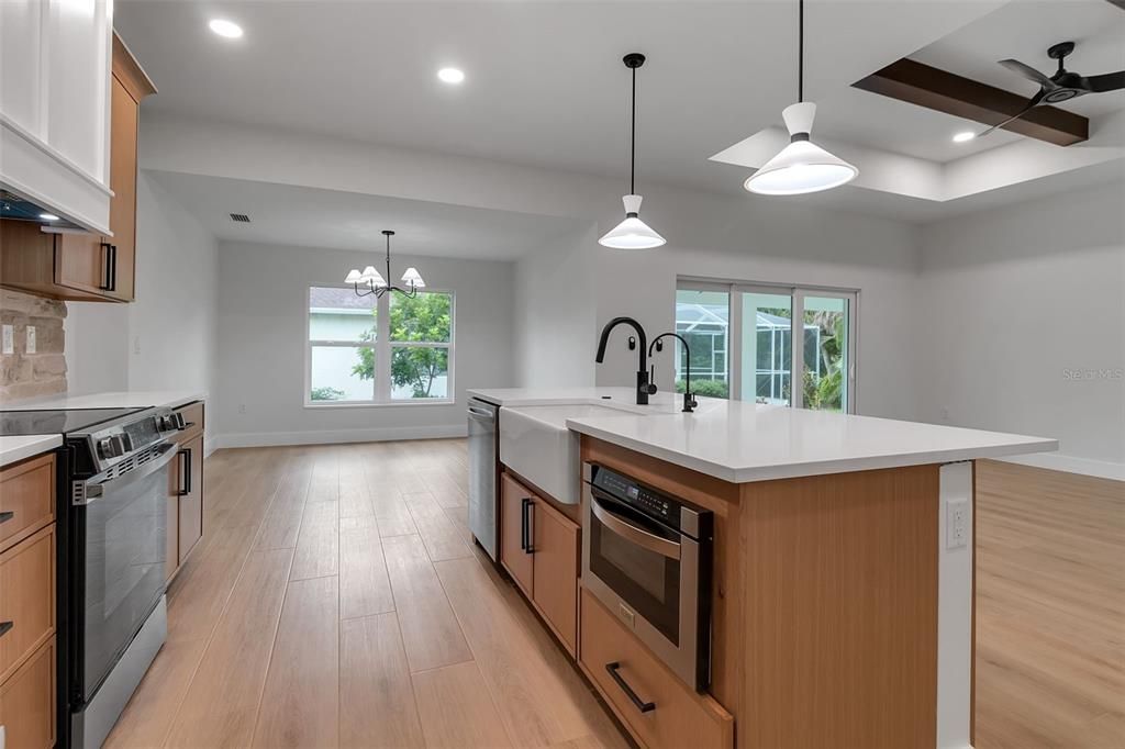 Interior, Kitchen, Pendant Lights, Recessed Lighting, Wood Texture Flooring