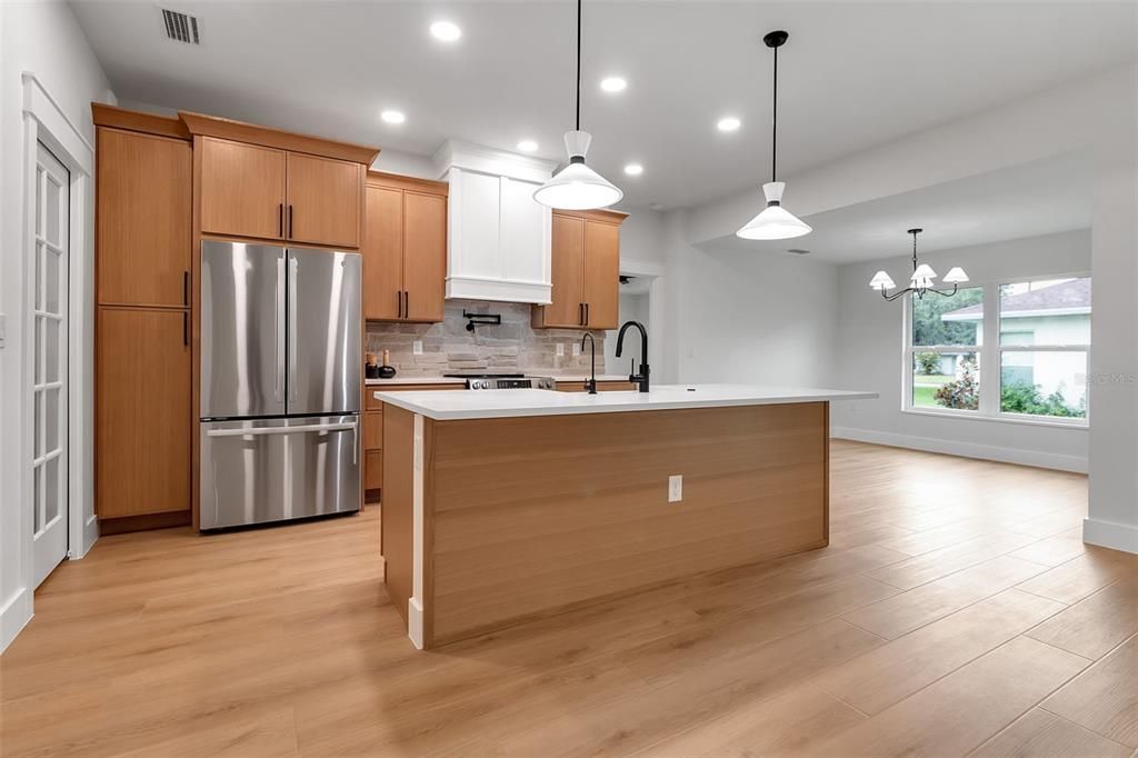 Interior, Kitchen, Pendant Lights, Recessed Lighting, Wood Texture Flooring