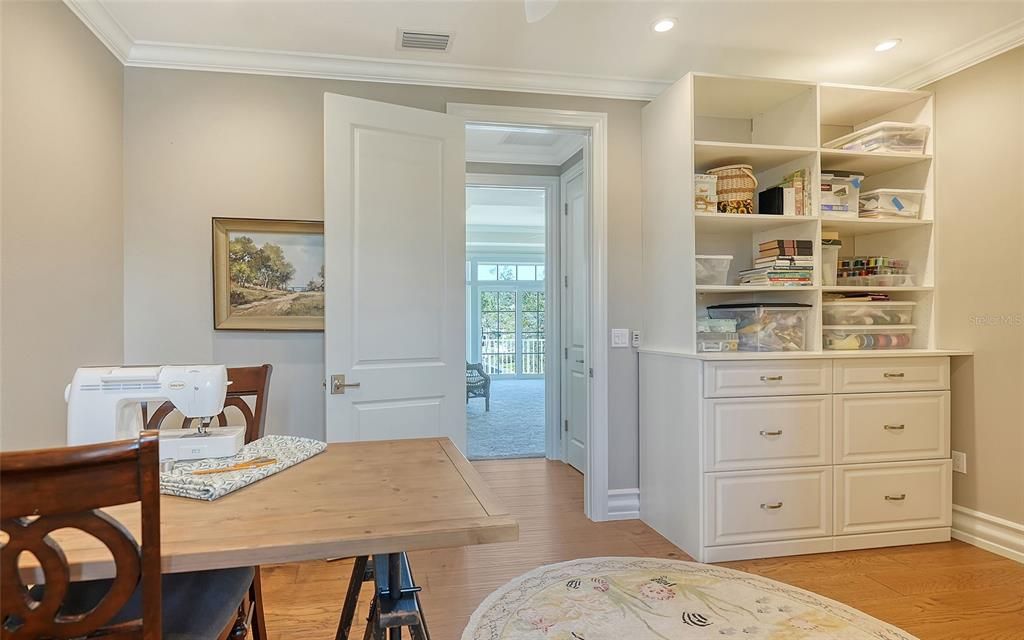 Home Office, Interior, Recessed Lighting, Wood Texture Flooring