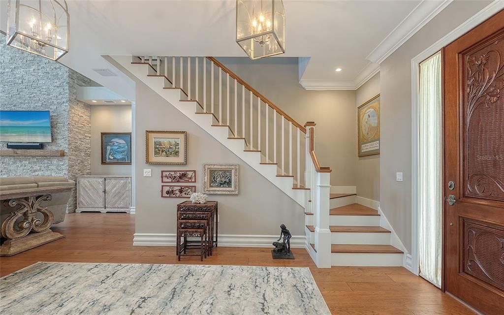 Interior, Recessed Lighting, Stone Walls, Wood Texture Flooring