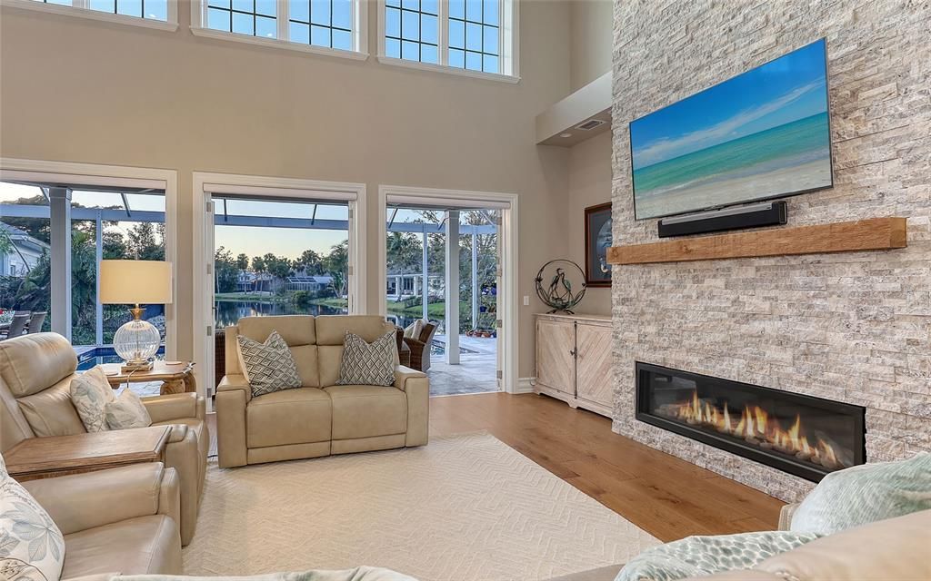 Fireplace, Interior, Living room, Stone Walls, Wood Texture Flooring