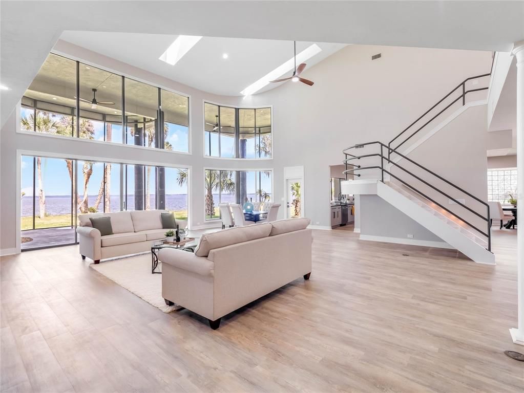 Interior, Living room, Recessed Lighting, Water, Wood Texture Flooring